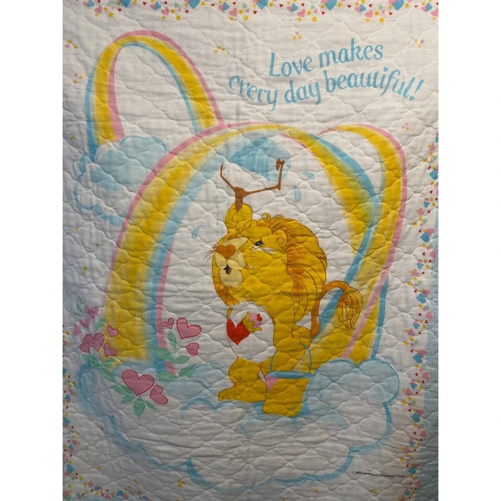 Vintage 1985 Care Bears Brave Heart Lion Quilted Baby Blanket American Greetings